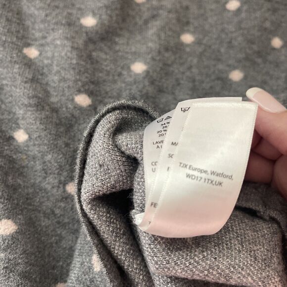 Cynthia Rowley Pullover XS Sweater Gray/Pink Polka Dot‎ 3/4 Sleeve BoatNeck Knit - Picture 9 of 9